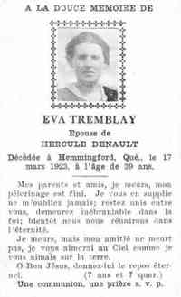 Eva TREMBLAY - Funeral card