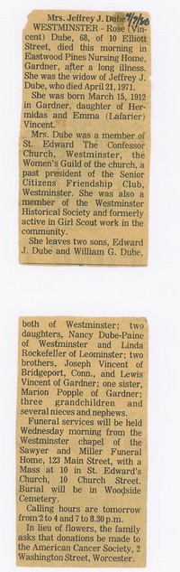 Rose Elizabeth VINCENT - Obituary