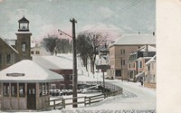 Warren, Maine, USA - Warren, Me., Electric Car Statoin and Main St looking West