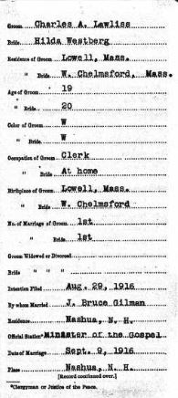 Hilda WESTBURG - 1916 marriage (part 1)