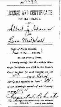 John Albert ADAMS - 1900 marriage