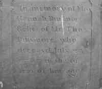 Hannah WHITTAKER - Grave Inscription: In memory of Mrs Hannah Dinsmore Relict of Mr Thos Dinsmore who deceased July 23 1767 In the 61 Year of age